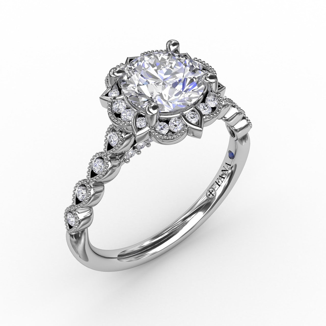 Oval Diamond Floral Engagement Ring with One Nesting Ring - 